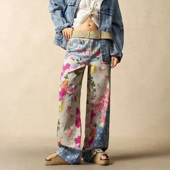 Multicolor Casual Women's Woven Printed Loose Wide-Leg Pants - Picture 7 of 7